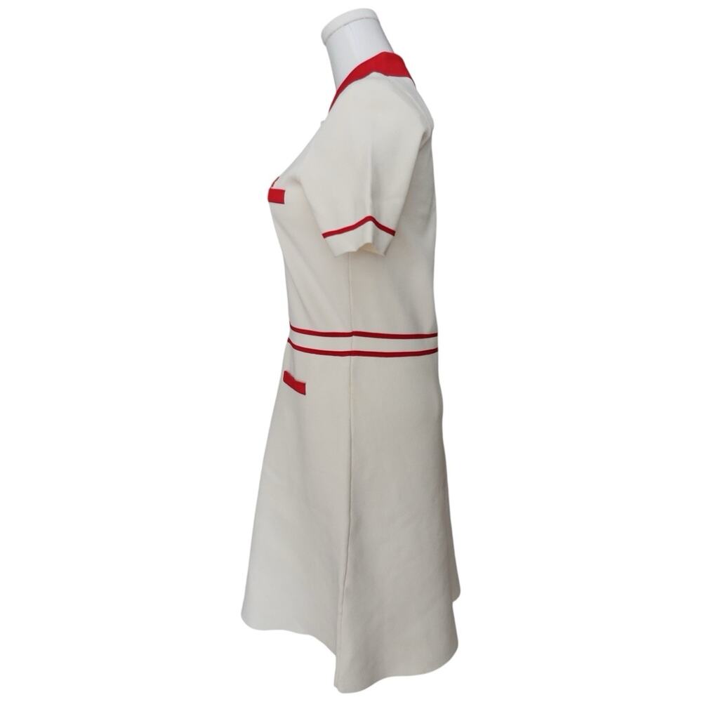 Sandro Paris Irene Polo Cream/Red Collared Dress in Size 40/8 - Picture 8 of 16